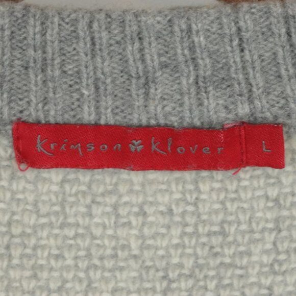 Krimson Klover Women's Large Cream Gray Wool & Cashmere Crew Neck Sweater - Picture 7 of 9